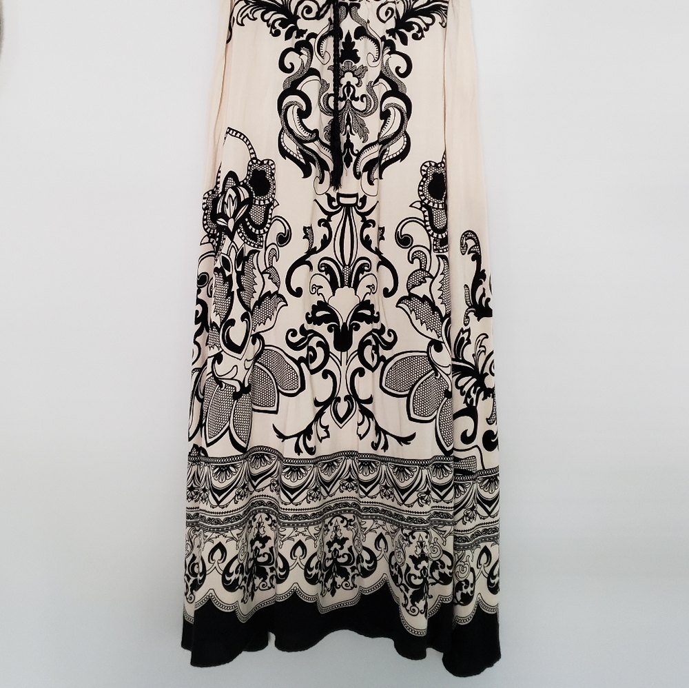 Long Flowy Skirt, Black and White Patterned Maxi